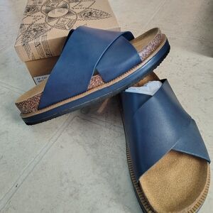 Free People Navy Cross-Band Cork Slide Sandals